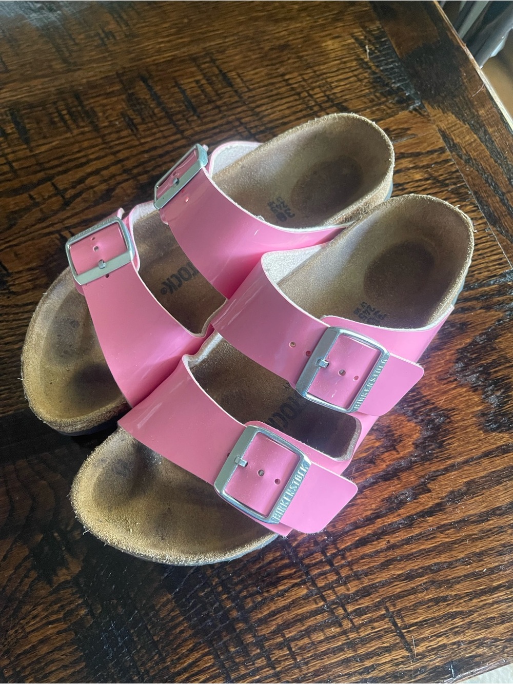 Birkenstock Patent Leather “Bubble Gum” Arizona sandals